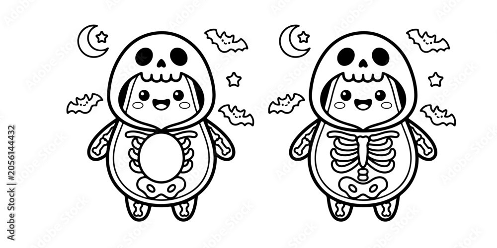 Fototapeta premium Cute Avocado Skeleton Halloween Coloring Page