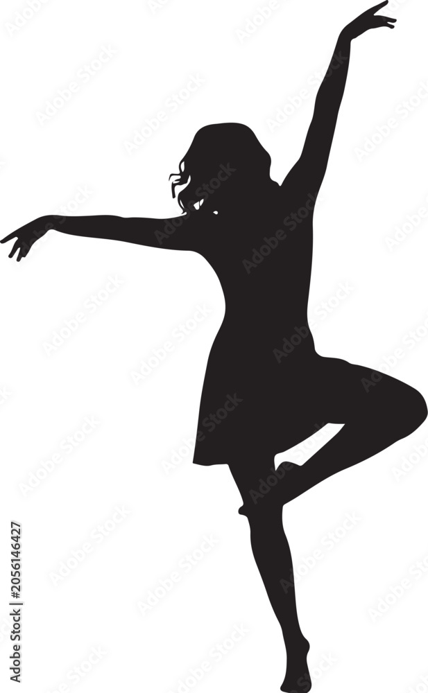 Fototapeta premium Silhouette of a woman in a dancing pose with one leg bent isolated on transparent background