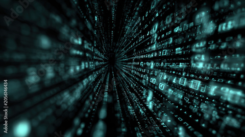 Matrix Code Teal Green Digital Tunnel Abstract Hacking Cybersecurity Futuristic Dark Cinematic Background