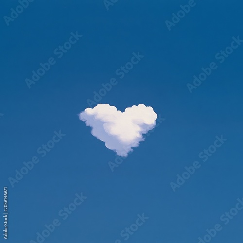 А single heart-shaped cloud floating in a clear blue sky