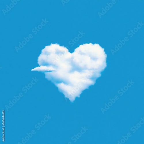 А single heart-shaped cloud floating in a clear blue sky