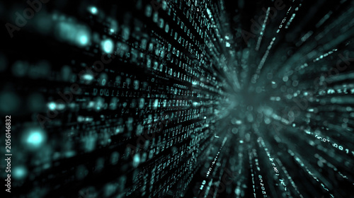 Matrix Code Teal Green Digital Tunnel Abstract Hacking Cybersecurity Futuristic Dark Cinematic Background