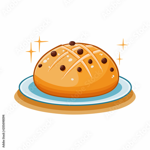 Cartoon Chocolate Chip Bread Loaf on Plate