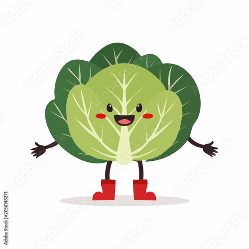 Happy Cartoon Cabbage Character with Red Boots