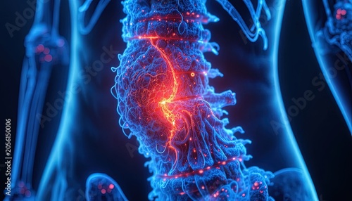 3D Medical X-ray Scan of Human Spine with Neural Network and Glowing Energy Flow