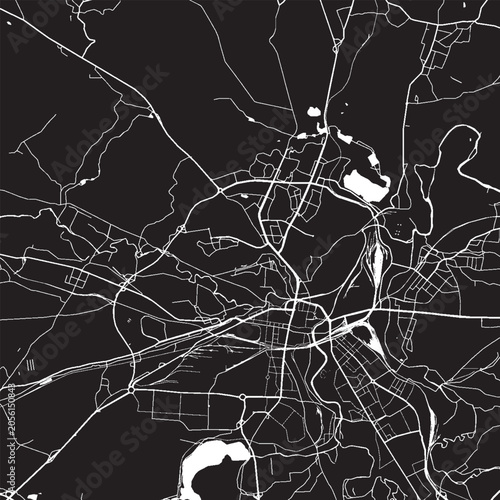Картината върху платно Plzen Czechia Vector Map, Detailed City Street Map Black and White Minimalist Li