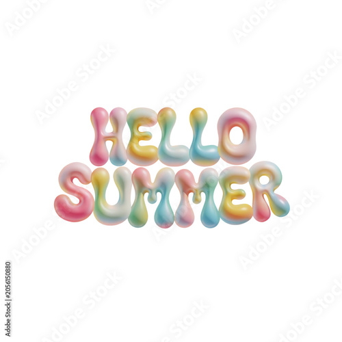 Hello summer multicolored gradient 3D inflatable letter balloons as PNG element