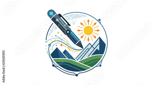 Pen Writing On Mountain Landscape.