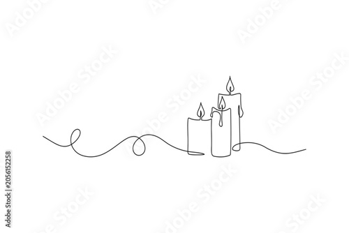 Canvastavla Continuous line art three candles illustration with continuous minimalist illust
