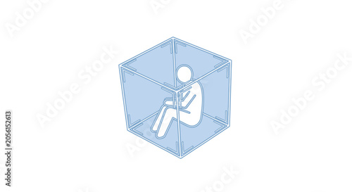 Person Sitting in Blue Hexagon Shape.
