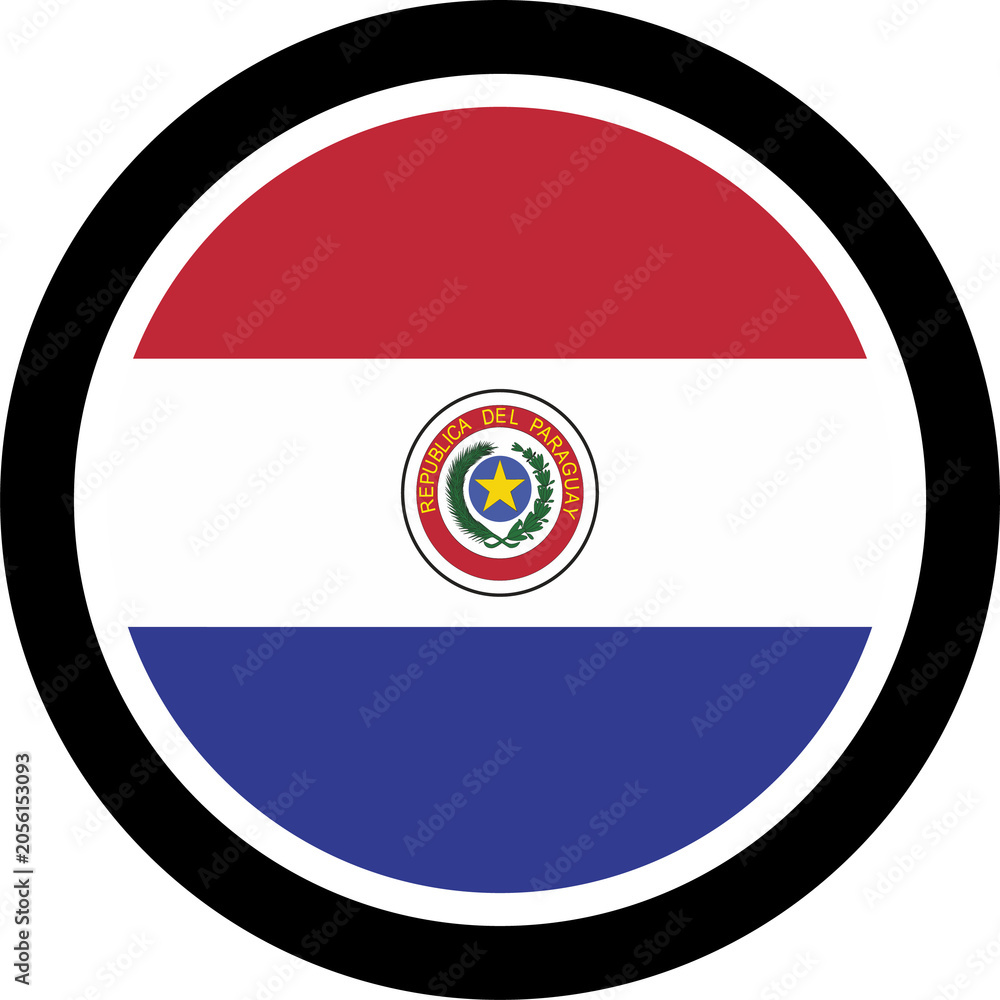 Fototapeta premium Paraguay Round Flag Icon with Black Border