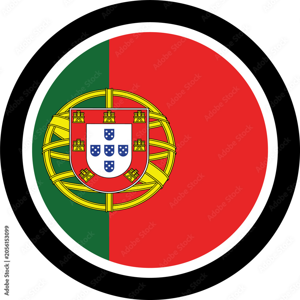 Obraz premium Portugal Round Flag Icon with Black Border