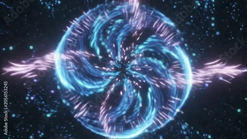 Rotating loading circle made from tiny glowing particles.