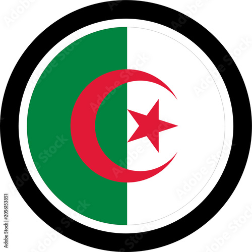 Algeria Round Flag Icon with Black Border