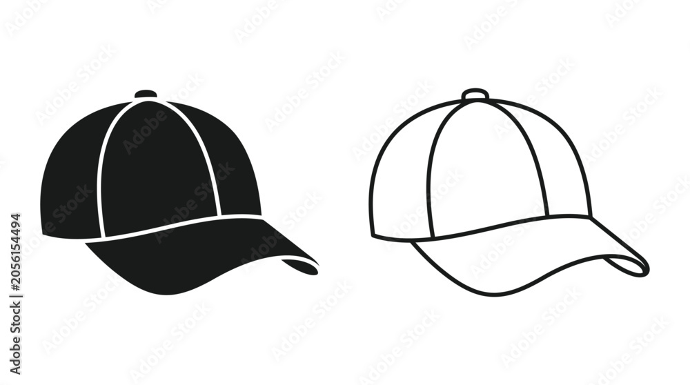 Fototapeta premium Baseball Cap Silhouette In Black And White Line Art Style