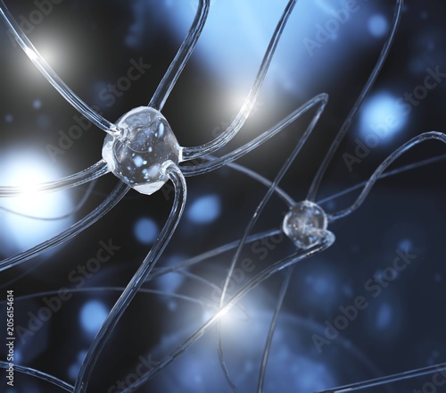 neuron, neuron transmits a signal, nerve node, neural network, 3D rendering