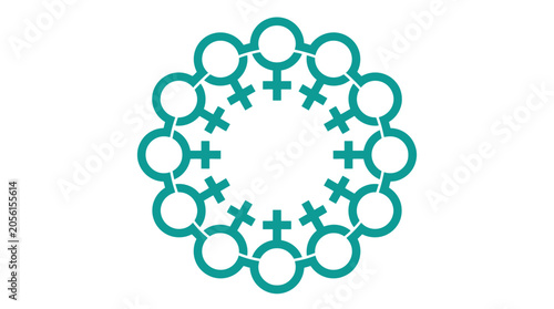 Women's Equality Day symbol promoting female financial independence and empowerment with teal circular design