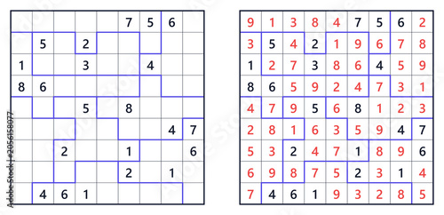Foto Jigsaw Sudoku puzzle 9x9 expert level for adults, challenging printable with sol