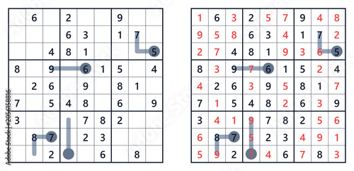 Sudoku puzzle 9x9 medium level for adults printable with answers A4