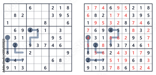 Sudoku puzzle 9x9 medium difficulty for adults printable with answers A4