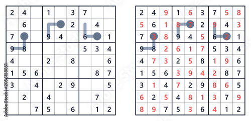 Sudoku puzzle 9x9 medium for adults printable with answers A4, includes thermo sudoku rules for logical challenge