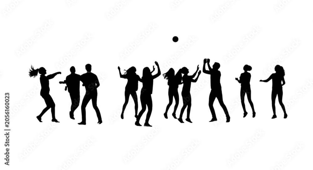 Fototapeta premium Black silhouettes of people playing volleyball