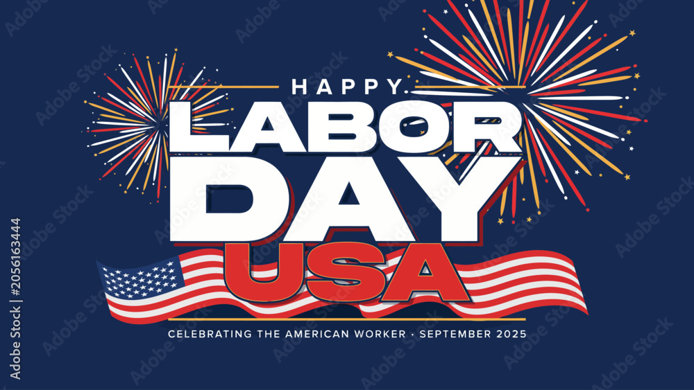 Obraz premium Happy labor day usa a festive illustration with fireworks and american flag