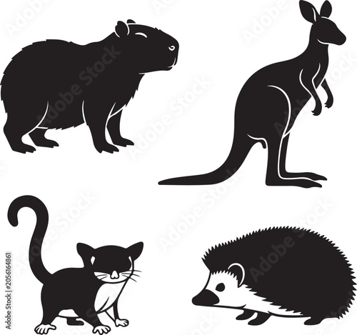 Isolated silhouettes of wild animals vector illustration