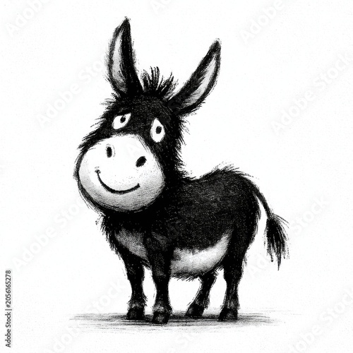 Cute donkey doodle illustrations in hand drawn sketch style