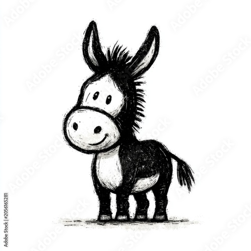 Cute donkey doodle illustrations in hand drawn sketch style