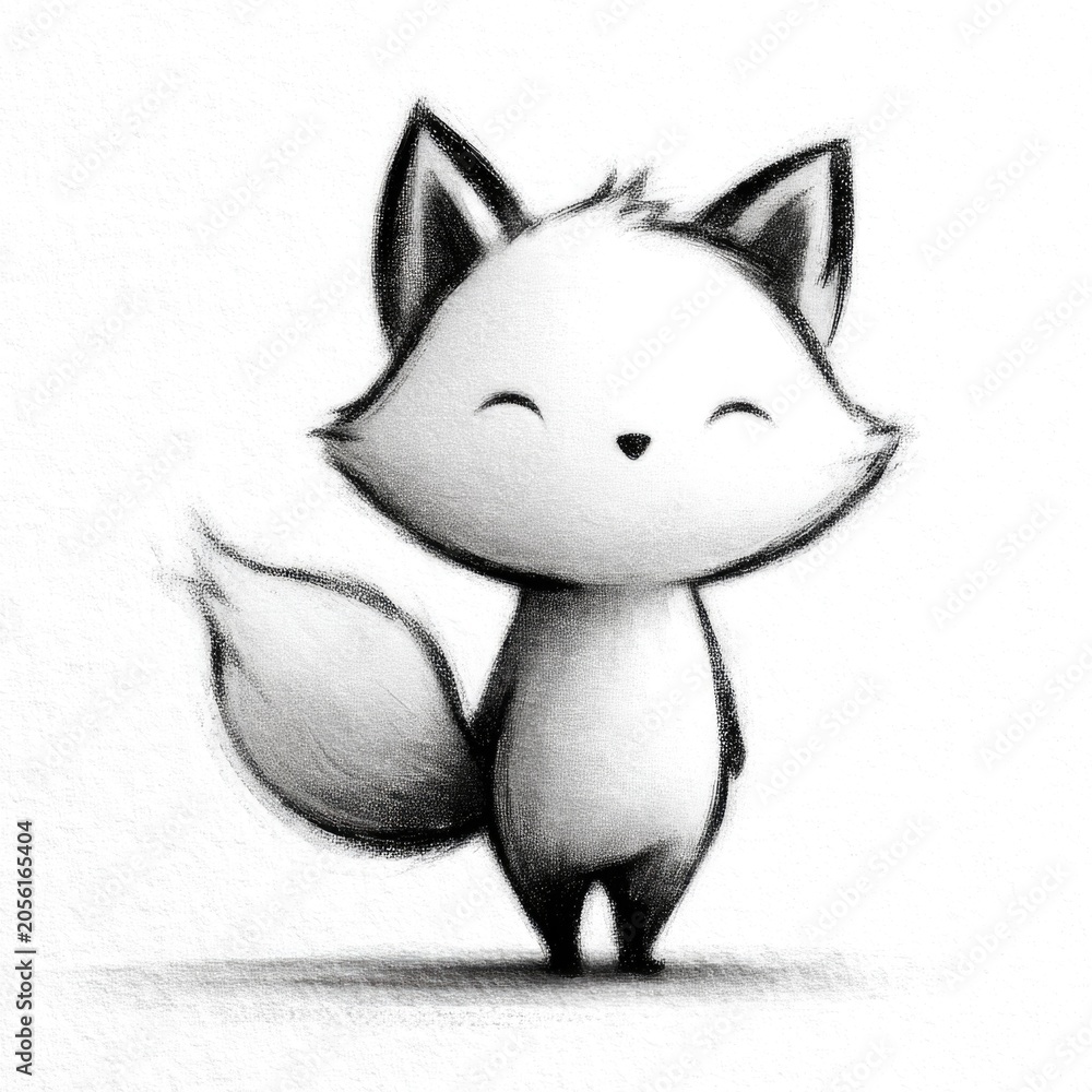 Fototapeta premium Cute black and white fox doodle illustration set in hand drawn cartoon style