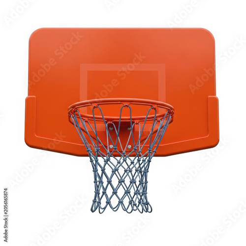 Orange basketball backboard with net isolated
