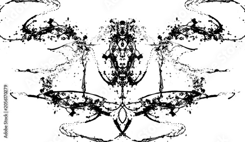 Фотография Manchas de tinta negras sobre fondo trasparente,  figura abstracta tipo Rorschach