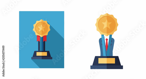 Golden star trophy with blue suit and red tie on a pedestal