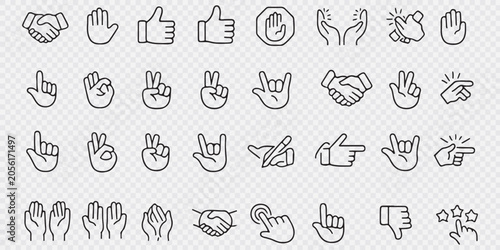 Fotografie Hand thin line icons set