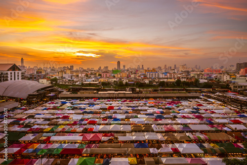 Scenery of Train Night Market Ratchada located in Bangkok city, Thailand