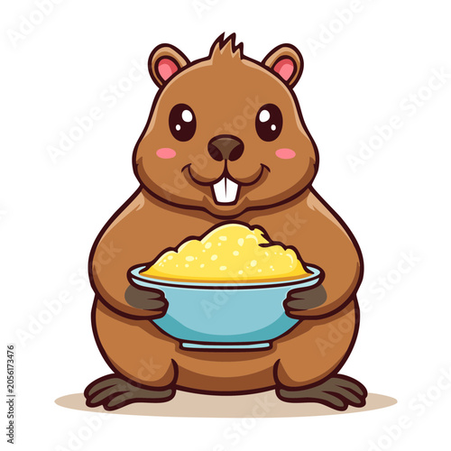 Cute cartoon bear holding honey bowl