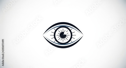 A stylized graphic representation of an eye with a detailed iris and pupil, centered on a clean white background, resembling a modern logo or icon.