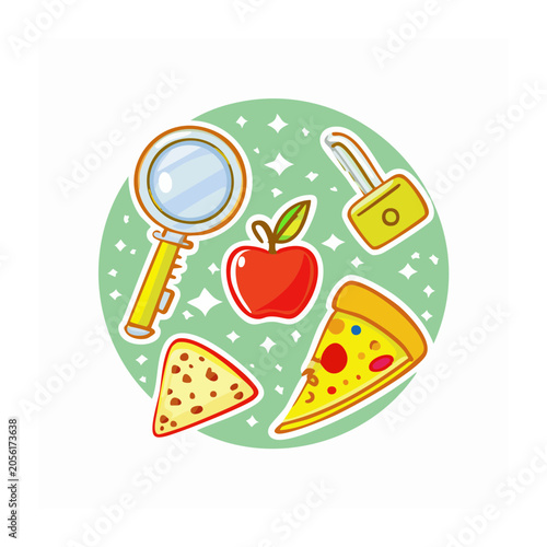 Flat design medical heart with magnifying glass and tools