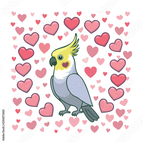 Flat design parrot with heart pattern