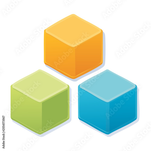 Three colored cubes in flat design