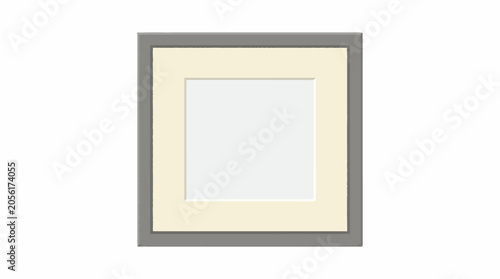 A digital illustration of a picture frame with a gray border, cream-colored mat, and empty white space