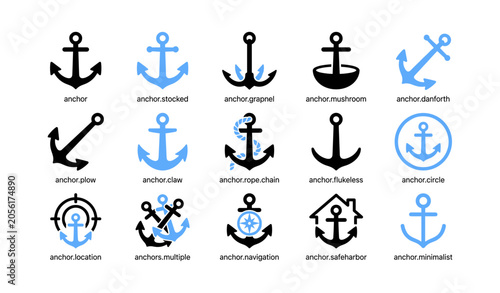 Anchor icons displayed in labeled grid on white background