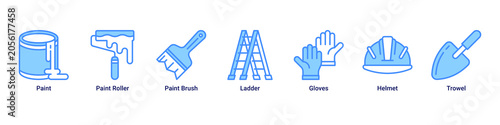 Foto Paint Setup web banner icon vector illustration with Paint, Paint Roller, Paint