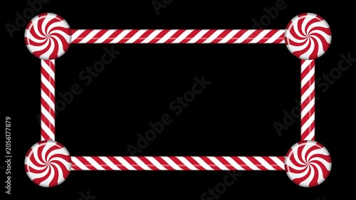 Rectangle candy cane frame animation with red and white striped lollipop pattern. Perfect for holiday decoration. Winter holidays theme. 4K animation. Transparent background with alpha channel
