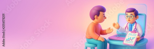 Telemedicine consultation concept with doctor and patient in cartoon style on...