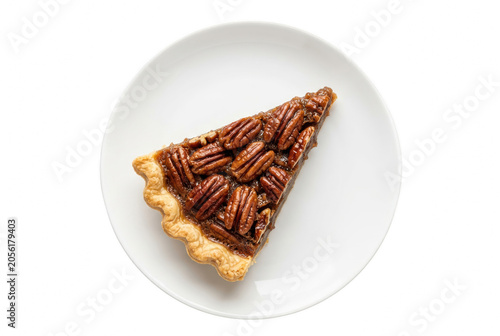 Gourmet Pecan Pie Slice Served on a Round White Plate