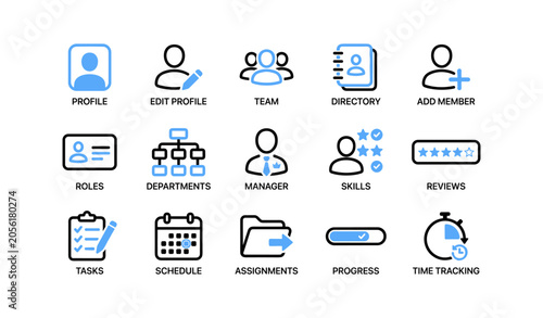 Profile and team icons showing roles tasks on white background