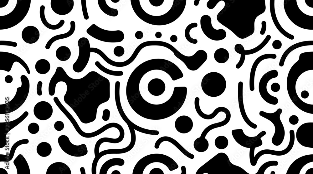 Fototapeta premium Black and white abstract shapes pattern.