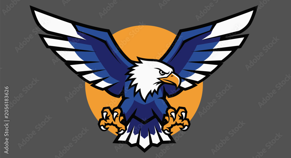 Naklejka premium Bald eagle mascot logo with sun background.